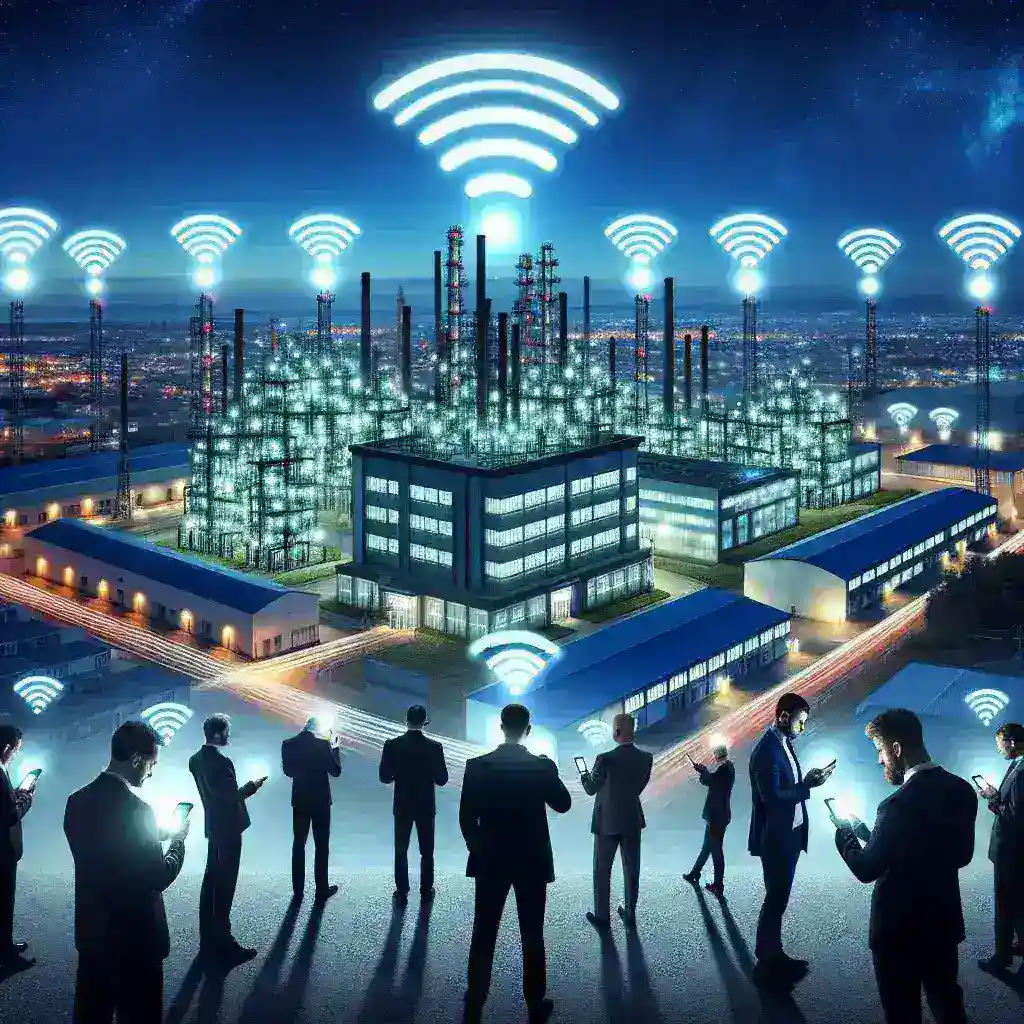 "Ilustrasi perdebatan antara industri Wi-Fi dan operator seluler mengenai alokasi spektrum tambahan UE, menunjukkan infrastruktur jaringan dan perangkat Wi-Fi dalam konteks konektivitas modern."