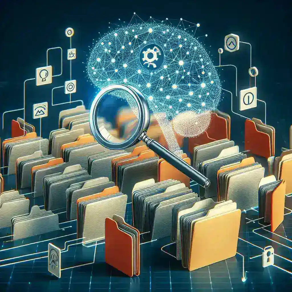 "Ilustrasi Google Drive menampilkan fitur pencarian pintar berbasis AI untuk memudahkan pengguna menemukan file besar secara efisien."
