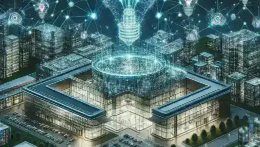 "Ilustrasi Pusat AI Baru yang Mendukung Startup melalui Program Inception, menampilkan inovasi teknologi dan kolaborasi di ekosistem startup"
